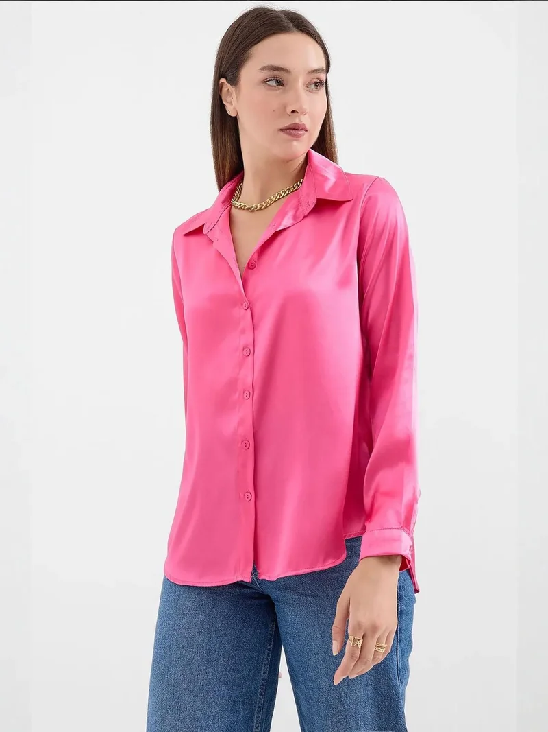 Big Dart Bright Pink BDART Satin Woven Button Shirt for Women | Best Price UAE