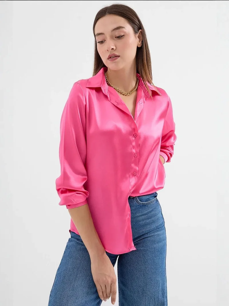 Big Dart Bright Pink BDART Satin Woven Button Shirt for Women | Best Price UAE