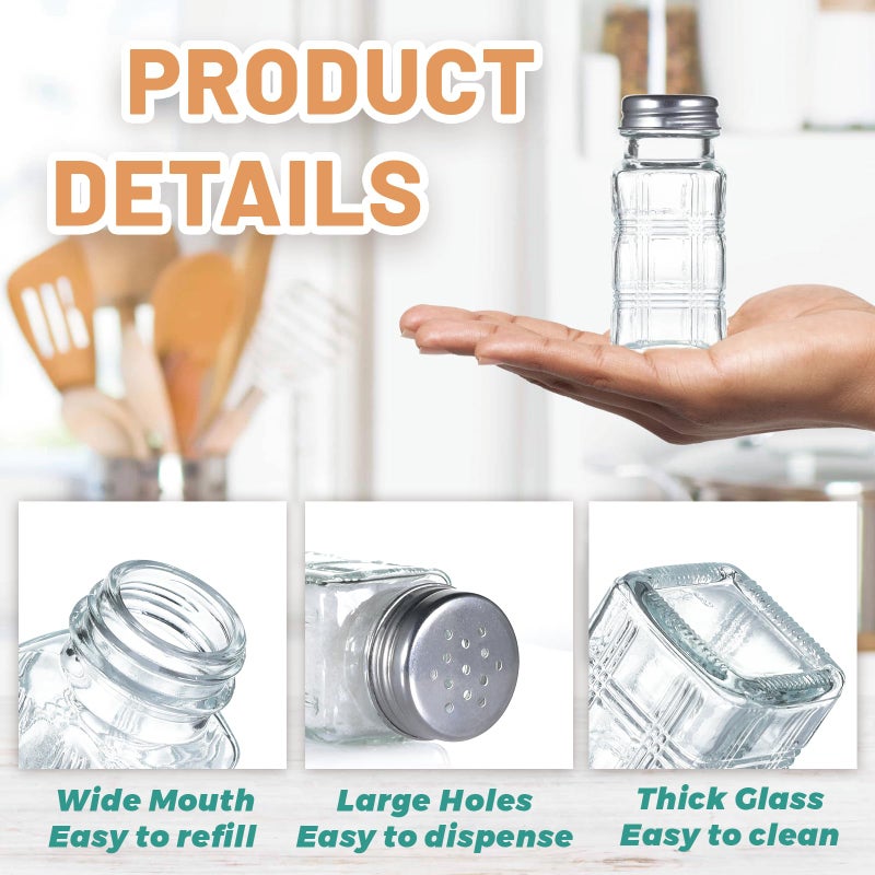 Wongblee 2 Pack Glass Salt and Pepper Shakers Set, Vintage Spice Shakers for Dining Room Table, Kitchen, Restaurant (Plaid Pattern) - Image 3