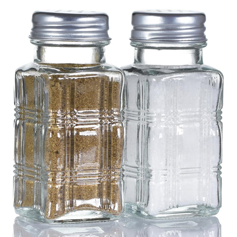 Wongblee 2 Pack Glass Salt and Pepper Shakers Set, Vintage Spice Shakers for Dining Room Table, Kitchen, Restaurant (Plaid Pattern) - Image 1