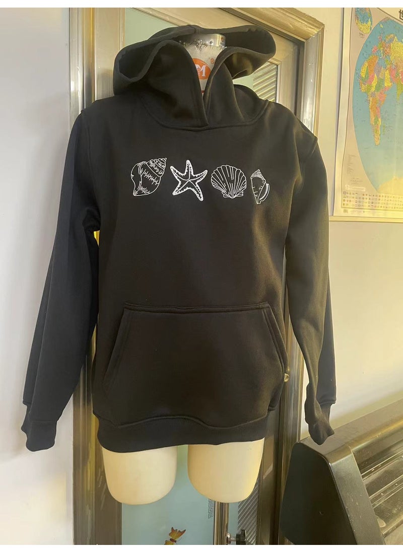 Generic Embroidered Logo Hooded Sweatshirt for Women Black 