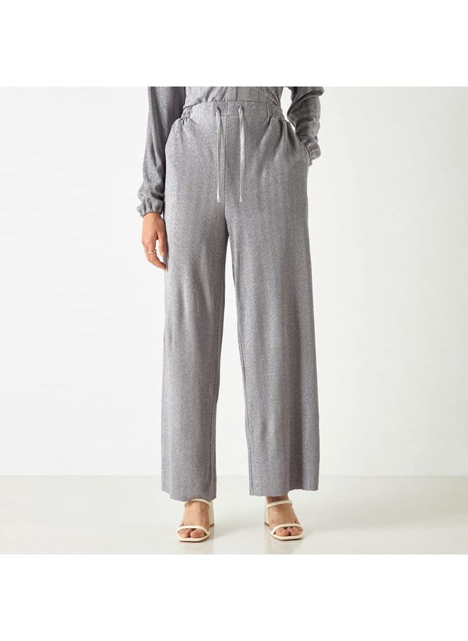 Iconic Iconic Textured Pants with Flexi Waist and Pockets  - Image 1
