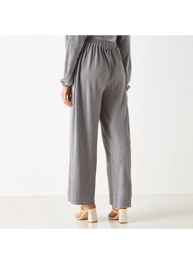 Iconic Iconic Textured Pants with Flexi Waist and Pockets