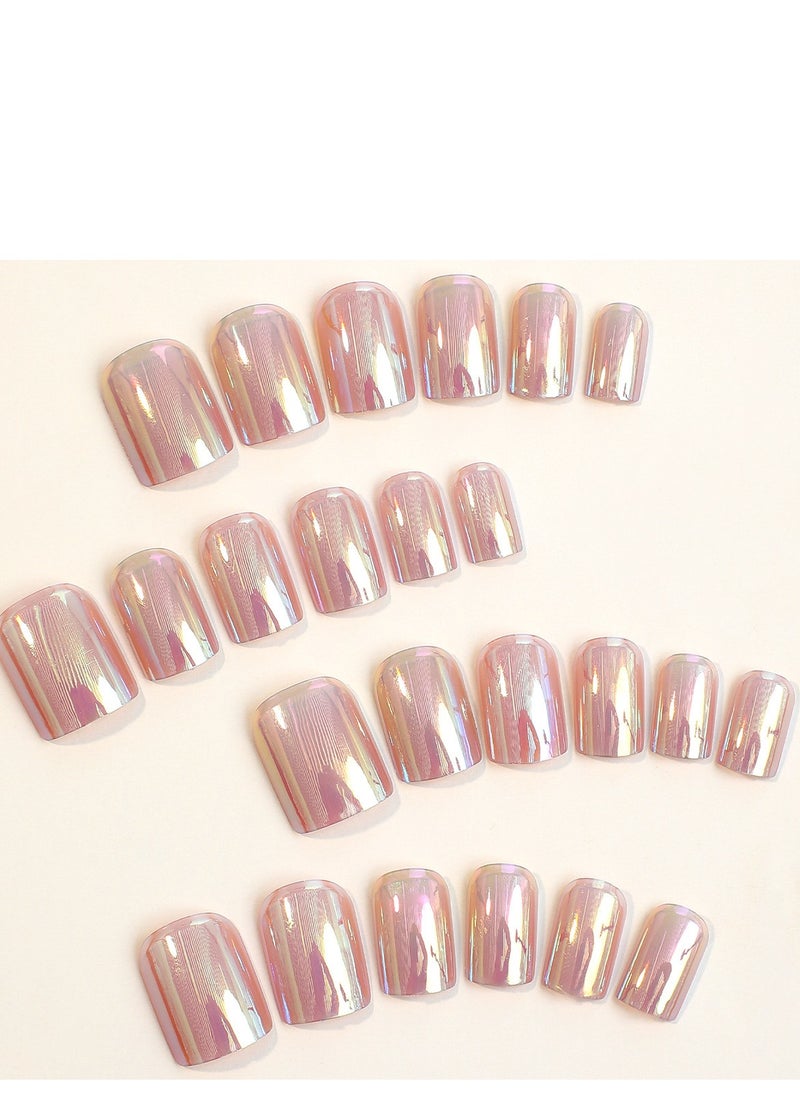 JOSQUEWNN Press On Nails ,24Pcs,Fashionable Wearable Nail Art Stickers,Short Electroplated Removable Nail Tips,Effortlessly Create Unique Nail Charm,Fake Acrylic Nails With Glue Kit.  - Image 5