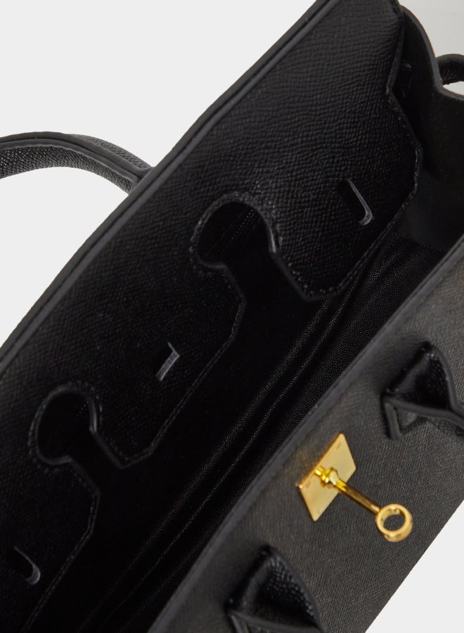 Styli Black Twist Lock Handbag with Purse Charm - Image 4