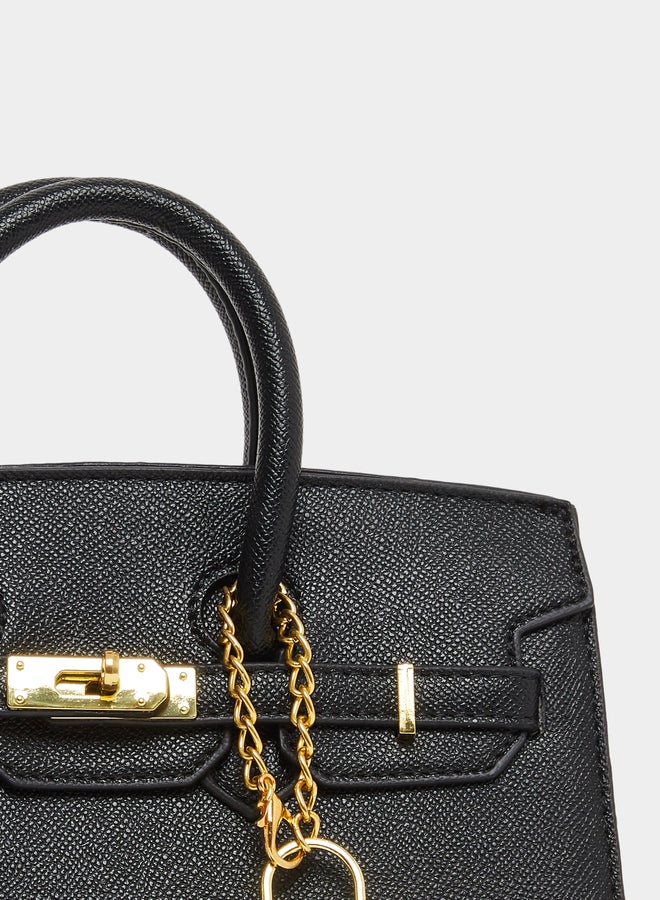 Styli Black Twist Lock Handbag with Purse Charm - Image 3