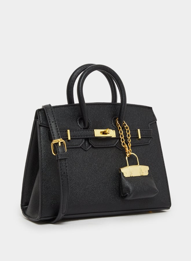 Styli Black Twist Lock Handbag with Purse Charm - Image 1