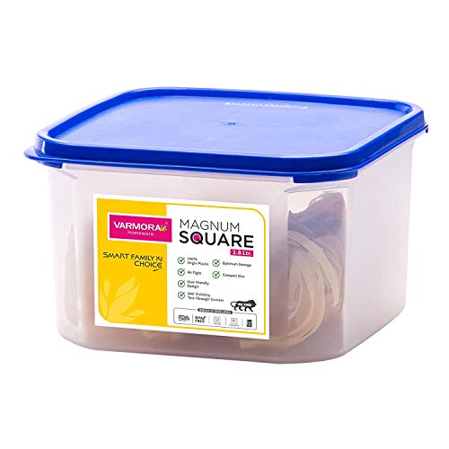 Varmora Magnum Plastic Square Smart Kitchen Storage Container Lid (2.8 L, Blue, Transparent, Pack of 3) - Image 4