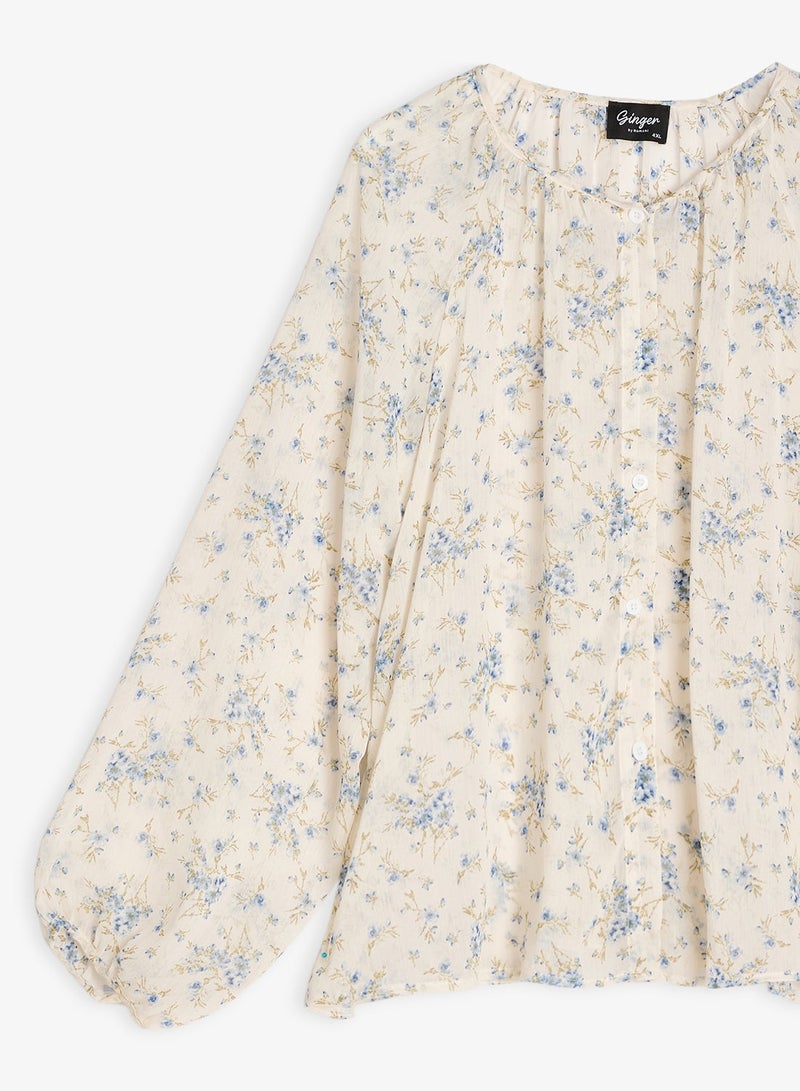 جينجر بلس بلوزة بأزرار مزينة بالزهور - Image 3