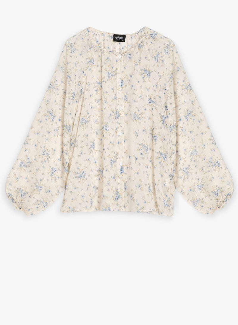 جينجر بلس بلوزة بأزرار مزينة بالزهور - Image 4