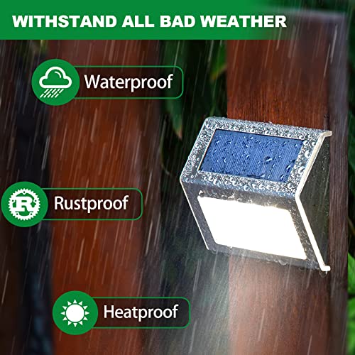 JSOT Outdoor Fence Lights,12 Pack Solar Powered Deck Lights Waterproof Stairs Light Stainless Steel Security Wall Lamps for Step Walkway Patio Garden Pathway - Cool White - Image 3
