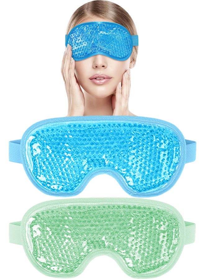 2PCS Hot And Cold Therapy Gel Beads Ice Eye Mask Cooling Gel Ice Eye Mask Reusable Hot Cold Pack Compress For Stress Relief Headaches Migraines Puffiness Dark Circles Puffy Eye And Dry Eyes Green&Blue - Image 1