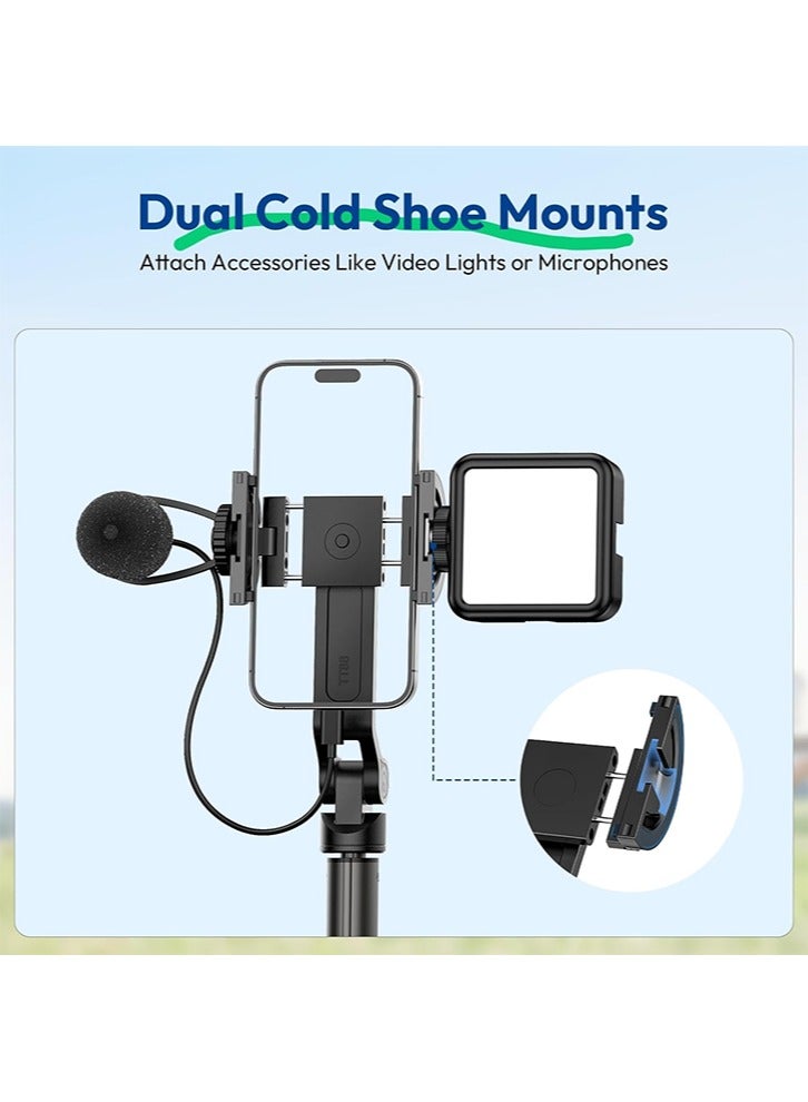 Ulanzi ULANZI TT88 Magnetic Tripod for iPhone, 57" Extendable Selfie Stick with Remote, 2-in-1 Phone Clip & Dual Cold Shoe Mounts - Lightweight Phone Tripod Stand for Vlogging, Travel, Video Recording, Black - Image 2