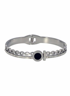 KAAF CREATIONS Stainless Steel silver Bracelet with Black Gemstone, Rhinestone Accents, for women and girls  - Image 1