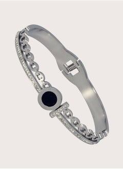 KAAF CREATIONS Stainless Steel silver Bracelet with Black Gemstone, Rhinestone Accents, for women and girls  - Image 2