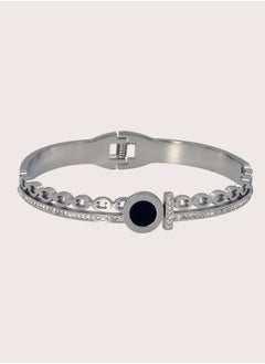 KAAF CREATIONS Stainless Steel silver Bracelet with Black Gemstone, Rhinestone Accents, for women and girls  - Image 3