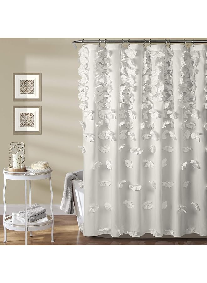 إيروريكس ستارة حمام رايلي 72 بوصة عرض × 72 بوصة طول، ستارة حمام بيضاء فاخرة مع أقواس، نسيج ساحر، إكسسوار حمام أنيق ورومانسي، ديكور حمام عتيق - Image 1