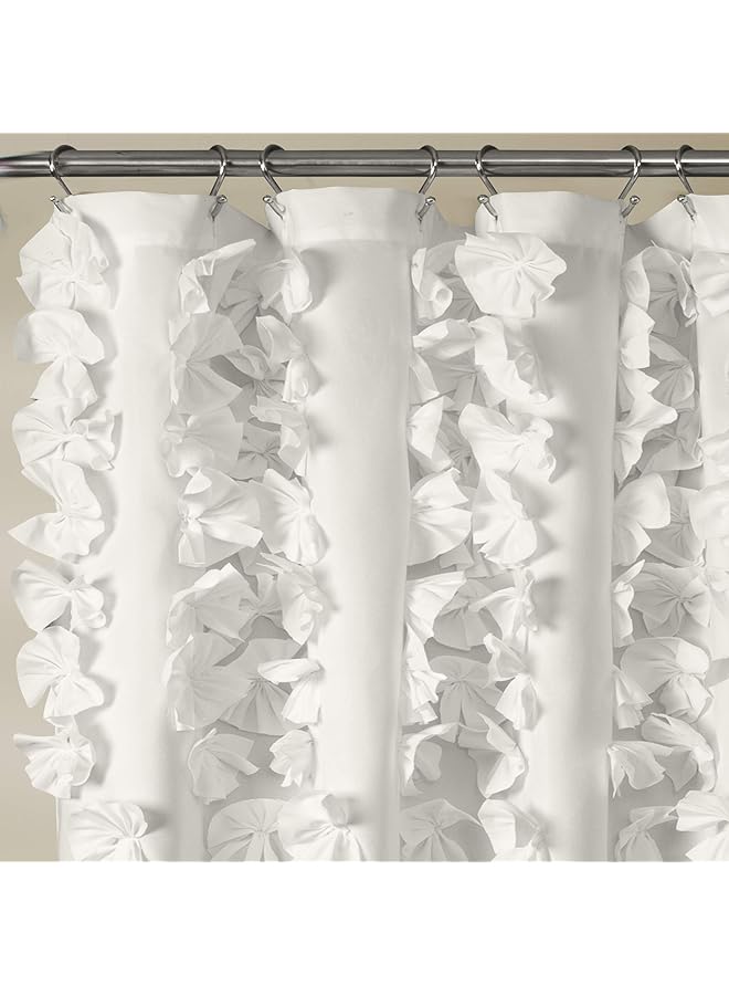 إيروريكس ستارة حمام رايلي 72 بوصة عرض × 72 بوصة طول، ستارة حمام بيضاء فاخرة مع أقواس، نسيج ساحر، إكسسوار حمام أنيق ورومانسي، ديكور حمام عتيق - Image 3