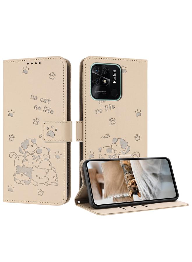 اس-توب جراب لهاتف Redmi 10C 4G Global من الجلد المنقوش عليه صورة قطة صغيرة مع حبل - Image 1