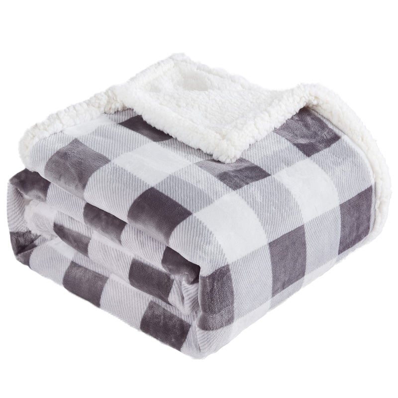 Touchat Sherpa Plaid Twin Blanket 60 X 70 Fuzzy Fluffy Soft Cozy Throw Blanket Twin Size Plush Fleece Flannel Plush Microfiber Blanket for Couch Bed Sofa Grey