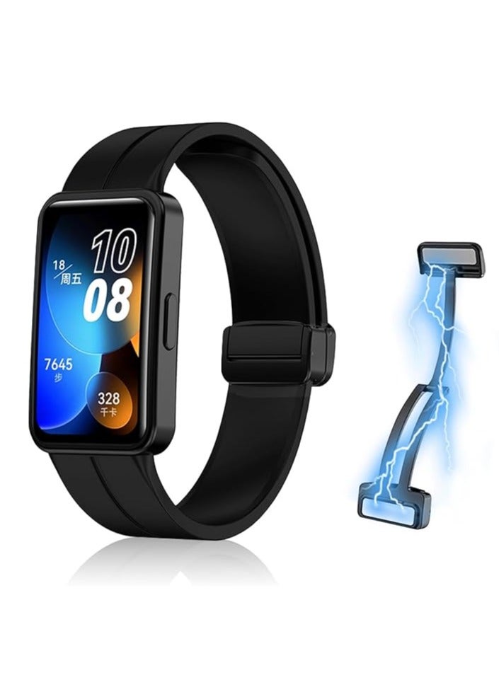 Silicone Strap Compatible with Huawei Band 10 2024 with Stainless Steel Magnetic Metal Buckle Sports Silicone Strap Quick Release Soft Replacement Wristband -  black  - Image 1