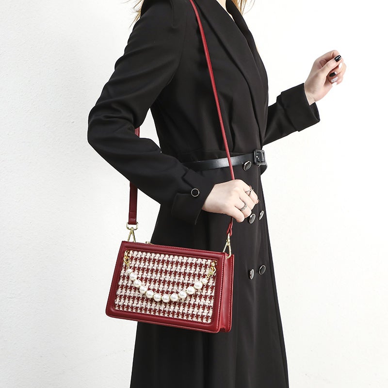 Wedding Bag Niche High-End Red Houndstooth French Wedding Bridal Bag Women'S Shoulder Crossbody Bag - Image 5