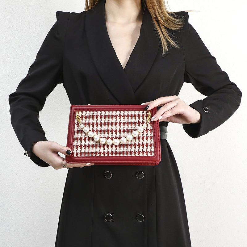 Wedding Bag Niche High-End Red Houndstooth French Wedding Bridal Bag Women'S Shoulder Crossbody Bag - Image 2