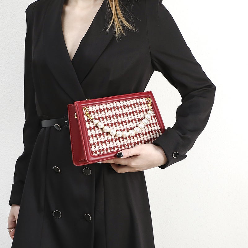 Wedding Bag Niche High-End Red Houndstooth French Wedding Bridal Bag Women'S Shoulder Crossbody Bag - Image 3
