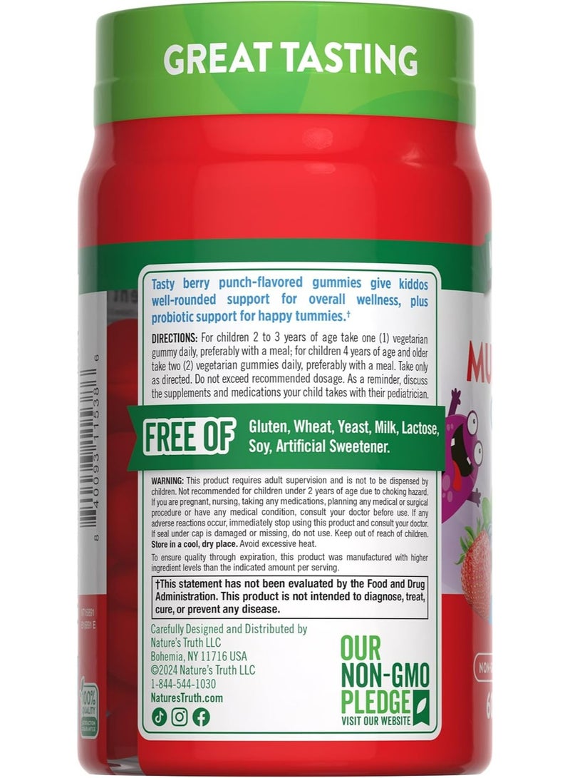 نايتشورز تروث فيتامينات متعددة للأطفال Nature's Truth مع البروبيوتيك | ٦٠ علكة | مكمل غذائي نباتي، غير معدل وراثيًا وخالٍ من الغلوتين | يحتوي على فيتامين C و D3 والزنك | بنكهة توت العليق المنعشة - Image 3