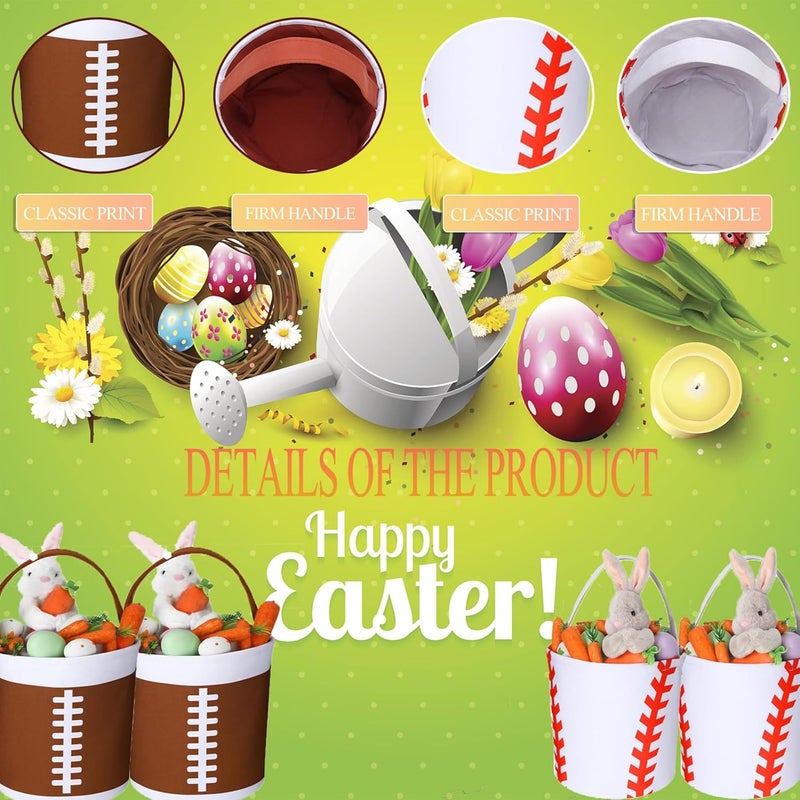 XinblueCo Baseball Basket Easter Baskets for Canvas Easter Egg Hunt Baskets - Image 3