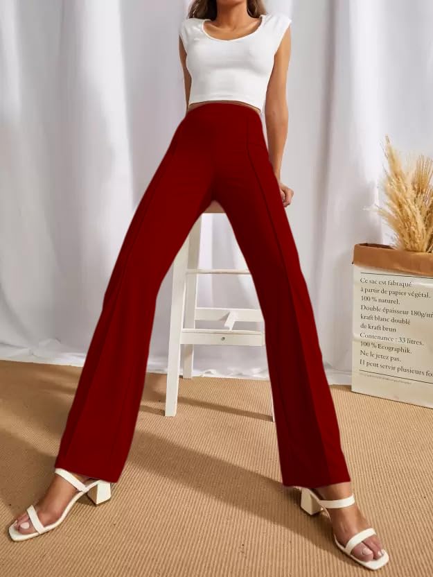 SWADESI STUFF Women's High-Waisted Pant Bell Bottom Trendy Retro-Chic Trousers - Perfect for Every Occasion (in, Alpha, S, Regular, Maroon) - Image 3