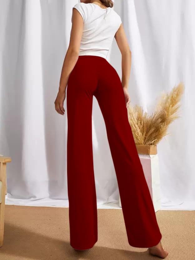 SWADESI STUFF Women's High-Waisted Pant Bell Bottom Trendy Retro-Chic Trousers - Perfect for Every Occasion (in, Alpha, S, Regular, Maroon) - Image 2