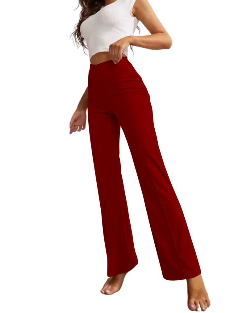 SWADESI STUFF Women's High-Waisted Pant Bell Bottom Trendy Retro-Chic Trousers - Perfect for Every Occasion (in, Alpha, S, Regular, Maroon) - Image 1
