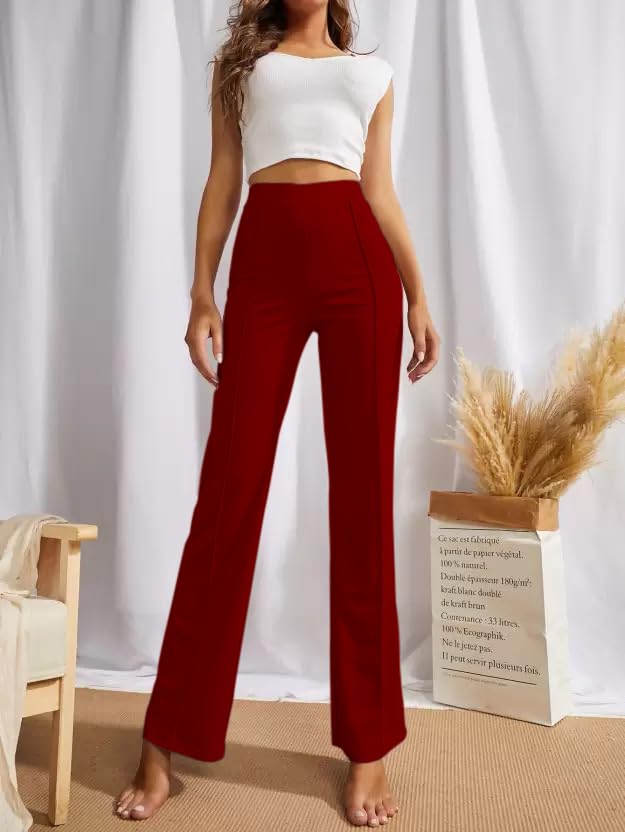 SWADESI STUFF Women's High-Waisted Pant Bell Bottom Trendy Retro-Chic Trousers - Perfect for Every Occasion (in, Alpha, S, Regular, Maroon) - Image 4