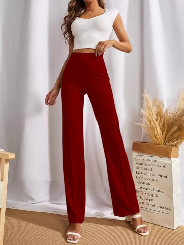 SWADESI STUFF Women's High-Waisted Pant Bell Bottom Trendy Retro-Chic Trousers - Perfect for Every Occasion (in, Alpha, S, Regular, Maroon) - Image 5