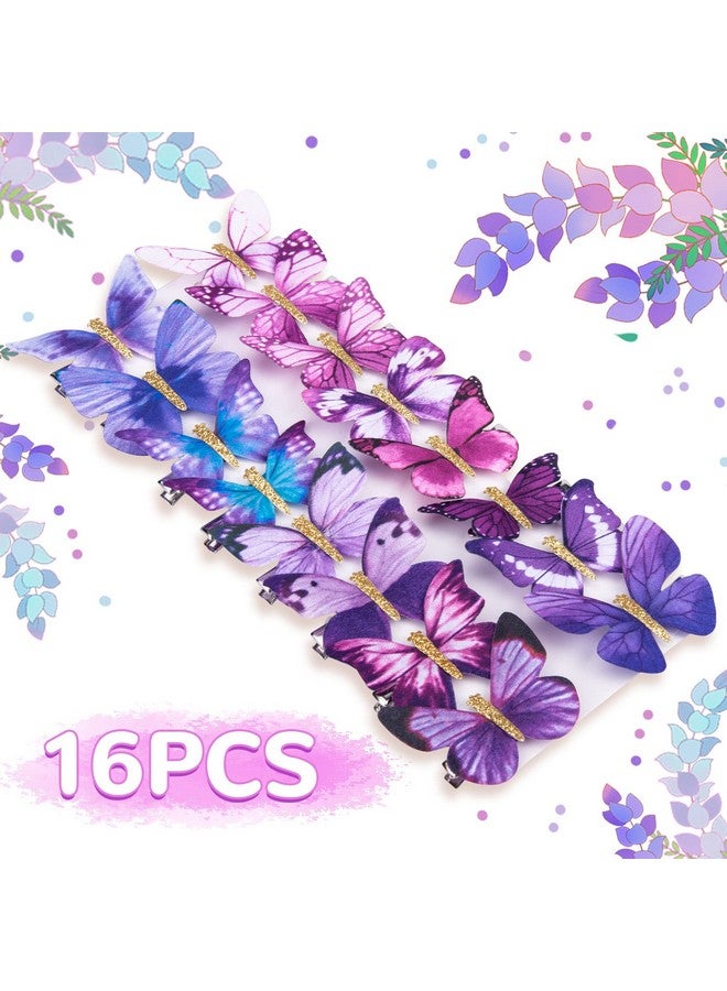 DEEKA Eeka 16 Pcs Butterfly Hair Clips Small Realistic Colorful Handmade 90S Hair Clips Barrette Hair Accessories For Women And Girls Purple - Image 4