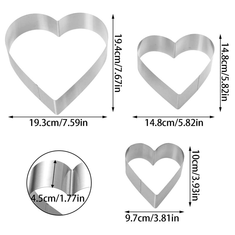 QEEYON 3PCS Heart Cookie Cutter Set  4"" 6"" 8"" Stainless Steel Sandwiches Cutter DIY Heart Cake Cutter Cake Molds Ring Set Mousse Mold Biscuit Cutter Valentines Cookie Cutters Pastry Cutters - Image 2