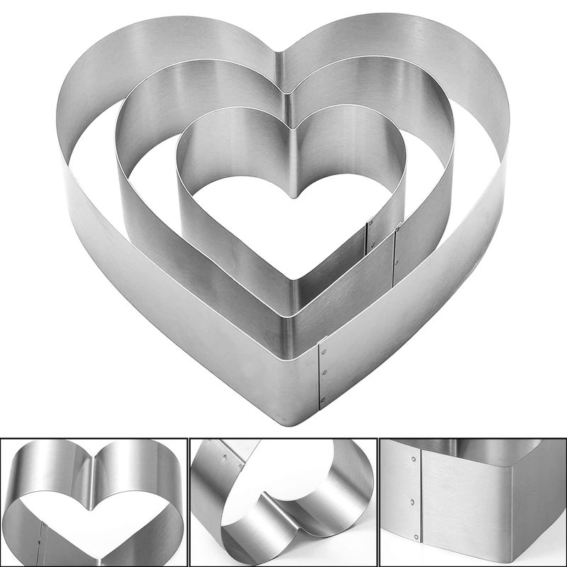 QEEYON 3PCS Heart Cookie Cutter Set  4"" 6"" 8"" Stainless Steel Sandwiches Cutter DIY Heart Cake Cutter Cake Molds Ring Set Mousse Mold Biscuit Cutter Valentines Cookie Cutters Pastry Cutters - Image 3