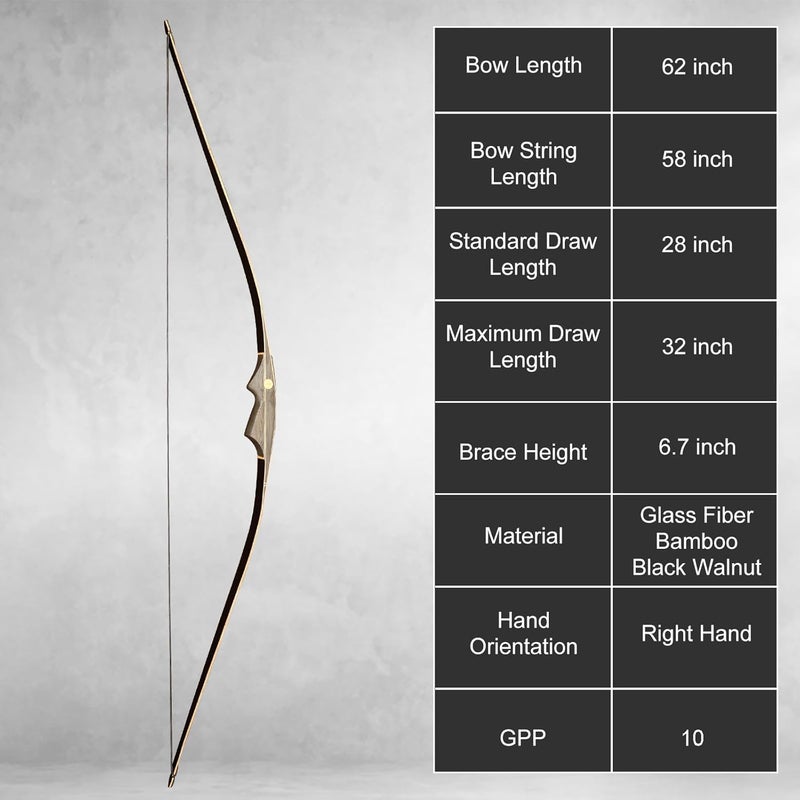 AF Bow&Arrow AF Archery Longbow Set, 62" Right Hand Premium Hunting Bow Kit for Archery Enthusiasts, Ergonomic Design All-in-One Longbow - Image 3
