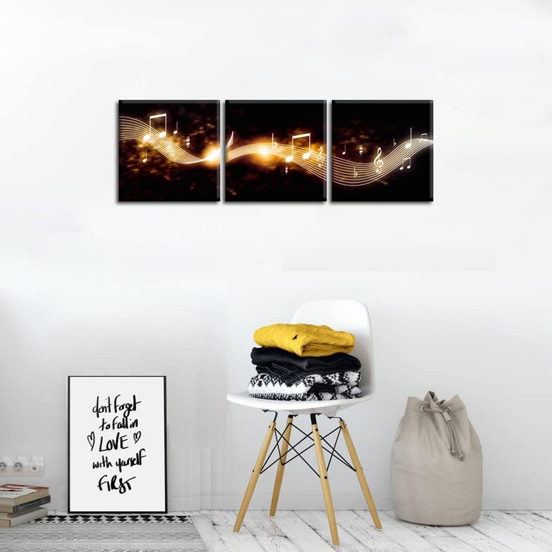 NAN Wind Music Art Print Canvas Music Notes Wall Decor Black and Gold Music Poster for Classroom or Music Room Wall Art Decor (14X14inchx3, music 7) - Image 5