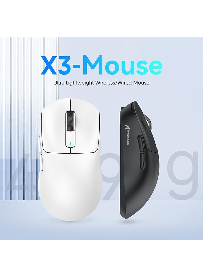 Attack Shark X3 49G Ultralight Mouse Pixart Paw3395 Gaming Sensor Bt/2.4G Wireless/Wired Gaming Mouse 26000 Dpi 200 Hours Battery Office Mice For Win11/Xbox/Ps/Mac (White) - Image 2