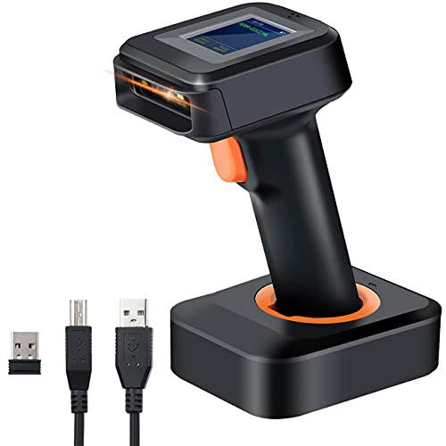 Tera Pro 1D 2D QR Wireless Barcode Scanner with Display Screen Battery Level Indicator Time Display Works with Bluetooth with Charging Cradle Base for Warehouse Supermarket Library HW0006 Pro - Image 1