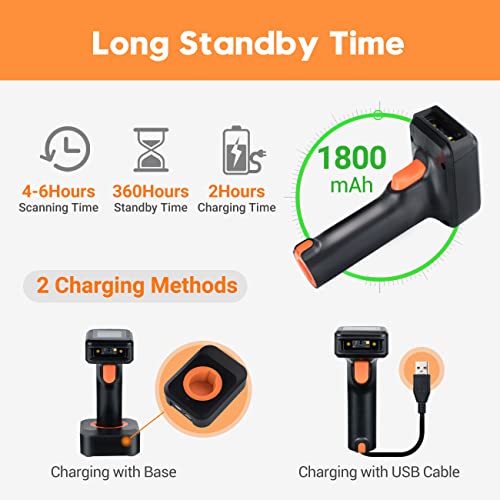 Tera Pro 1D 2D QR Wireless Barcode Scanner with Display Screen Battery Level Indicator Time Display Works with Bluetooth with Charging Cradle Base for Warehouse Supermarket Library HW0006 Pro - Image 3