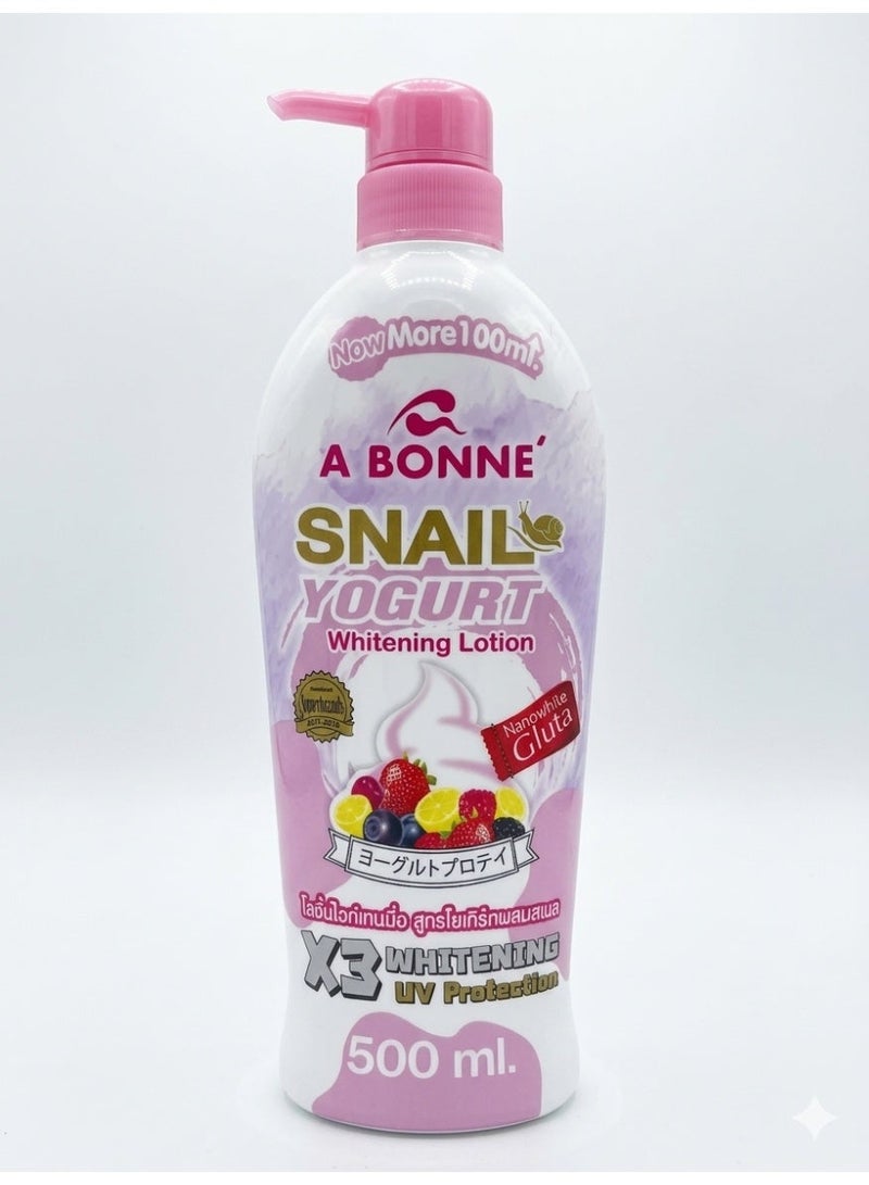 A Bonne Snail Yogurt Whitening Lotion with NanoGluta, UV Protection for Soft Hydrated Glow Skin 500ml - Image 1