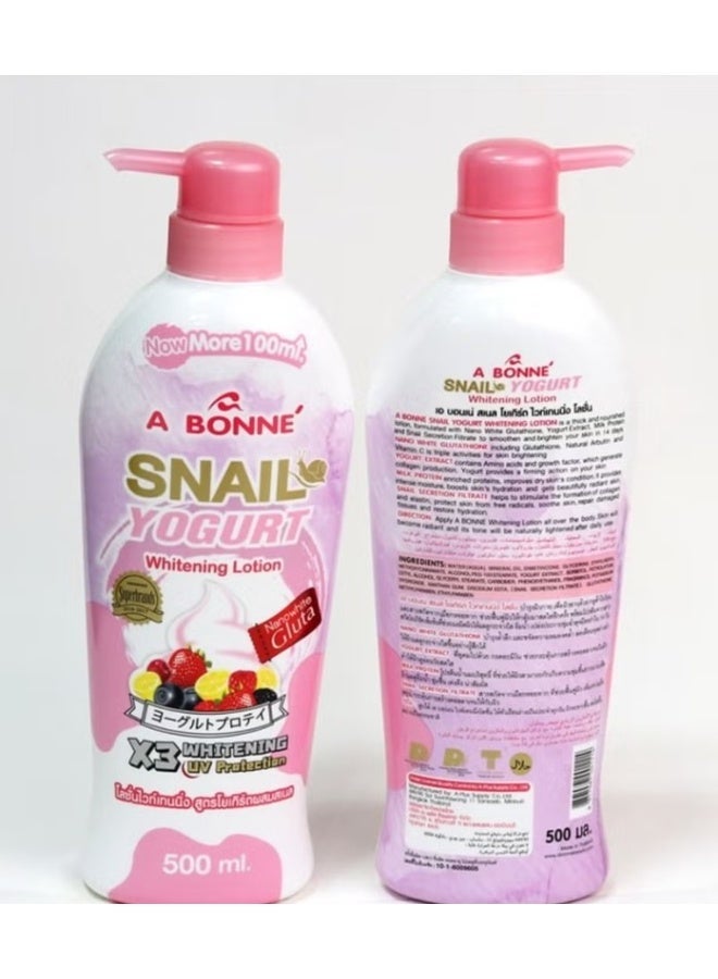 A Bonne Snail Yogurt Whitening Lotion with NanoGluta, UV Protection for Soft Hydrated Glow Skin 500ml - Image 3