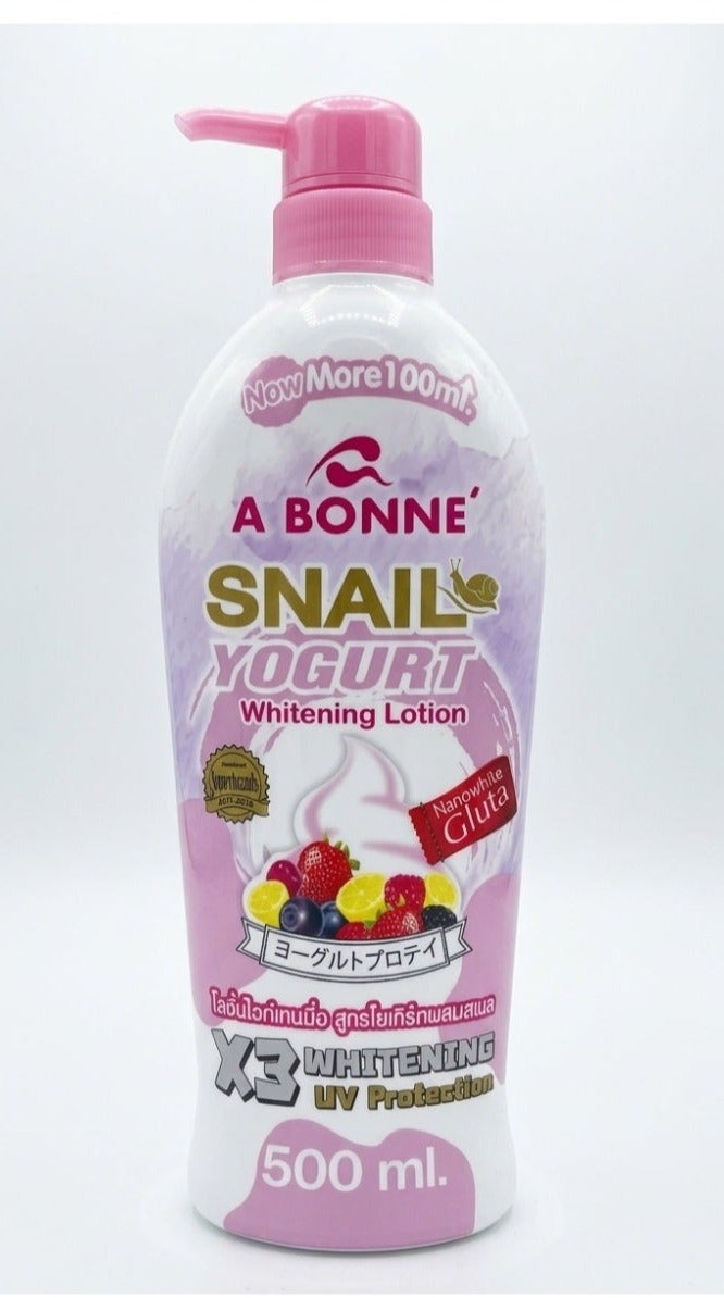 A Bonne Snail Yogurt Whitening Lotion with NanoGluta, UV Protection for Soft Hydrated Glow Skin 500ml - Image 1