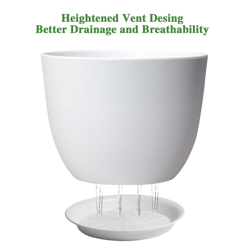UOUZ 12inch Large Plant Pot, Modern Plastic Planter with High Driange Holes and Saucer for Indoor Outdoor Garden Plants and Flowers, White - Image 3