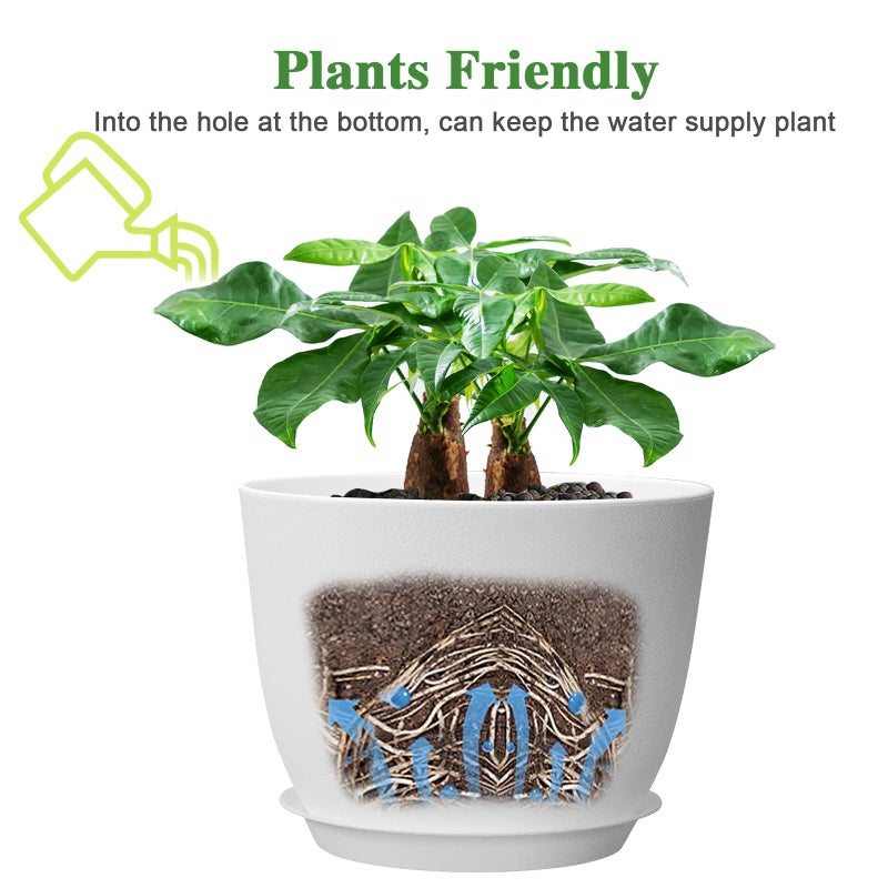 UOUZ 12inch Large Plant Pot, Modern Plastic Planter with High Driange Holes and Saucer for Indoor Outdoor Garden Plants and Flowers, White - Image 4