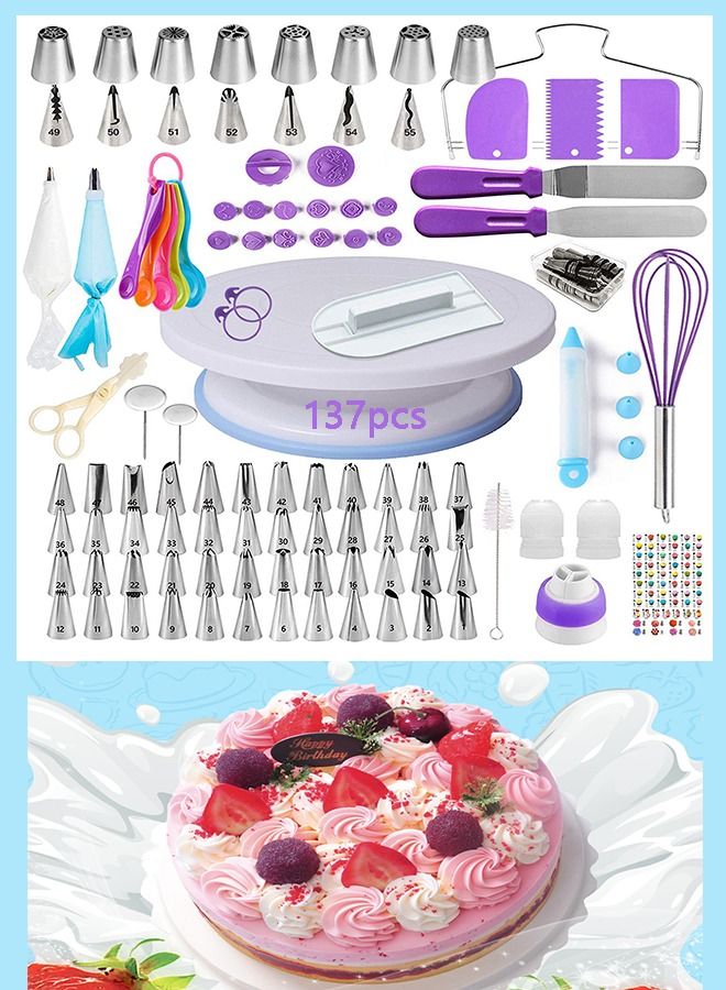 RFAQK 65 PCs Cake Decorating Kit with Cake Turntable-Cake leveler-24  Numbered Piping Tips with Pattern Chart & E Book- Straight & Offset  Spatula-30 Icings Bags- 3 Icing Smoother Scraper Set : Amazon.co.uk: