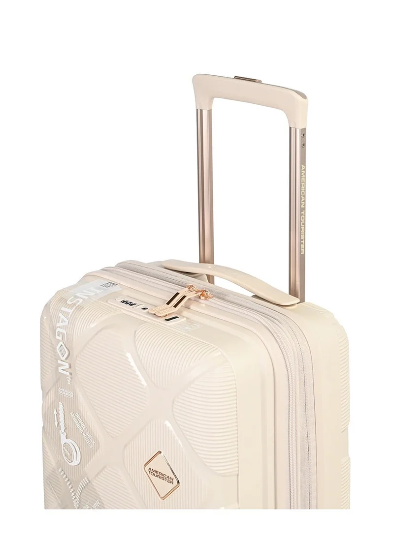 AMERICAN TOURISTER 55 cm / 20 inch instagon suitcase, cabin size 55 cm / 20 inch, 4 double wheels, hard top, polypropylene, cream|duosaf™ security zipper|tsa 008 lock|optimov™ shock absorbing wheels|expandable - 3 years international warranty  | Best Price UAE